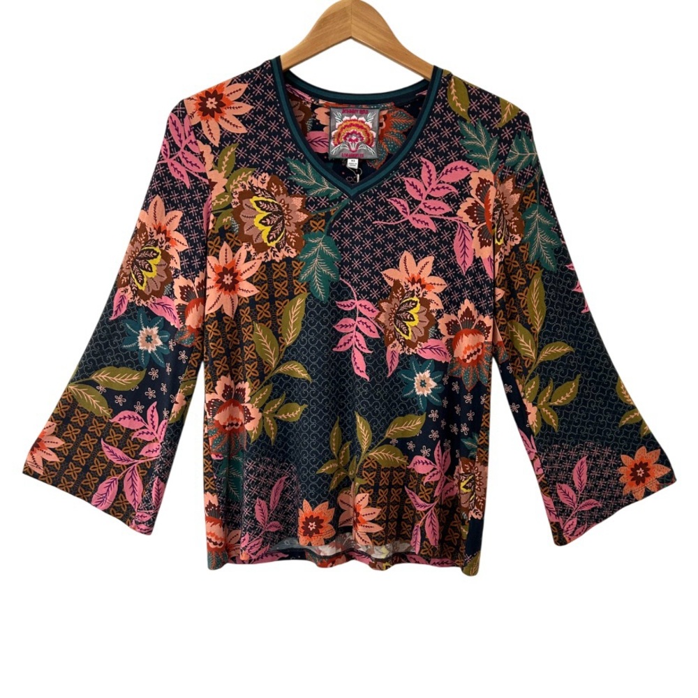 Johnny Was Delfino V-Neck kimono sleeve Tee Top XS multicolor floral NWT